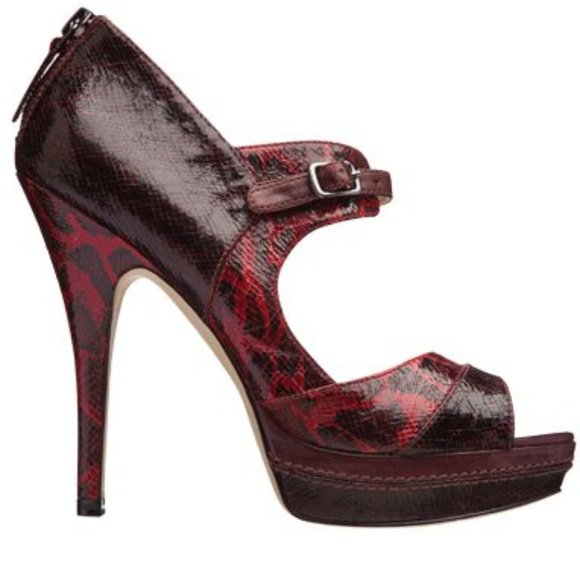 Enzo Angiolini Snakeskin Burgundy Leather Platform Shoes High Heel Pumps 7 1/2 M - Picture 4 of 7
